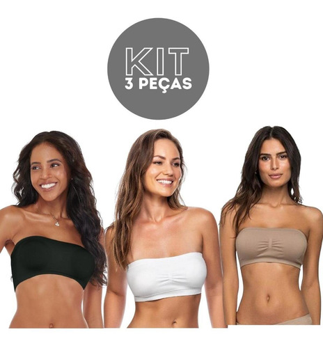 Imagem 1 de 5 de Kit 3 Top Faixa Modelo Tomara Que Caia Sutiã Sem Costura