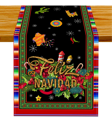 Lino Mexicano Serape Table De Navidad Corredor De Feliz Navi