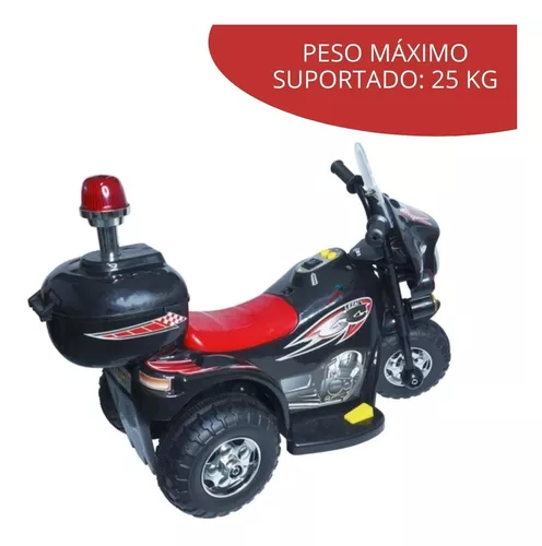 Moto eletrica triciclo infantil policial com iluminacao