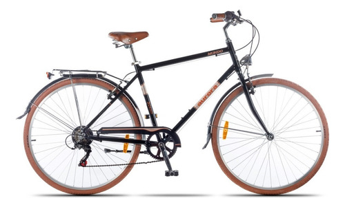 Bicicleta urbana Aurora Paseo Mondo - Retro R28 6v frenos caliper cambio Shimano Tourney Index color negro con pie de apoyo  