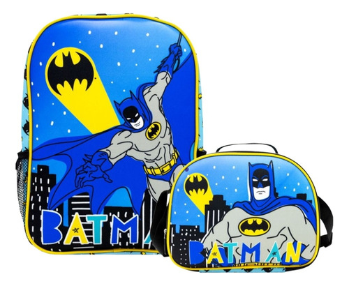 Set Mochila A4 + Lonchera Batman Original Pre Escolar