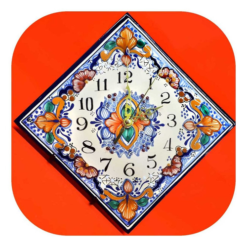 Imagen 1 de 1 de Reloj Azulejo De Pared 20 Cm Talavera Poblana R6 Aj