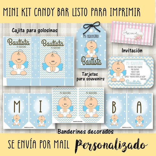 Candy Bar Mini Kit Imprimible Bautismo Angelito Nene Mod.7
