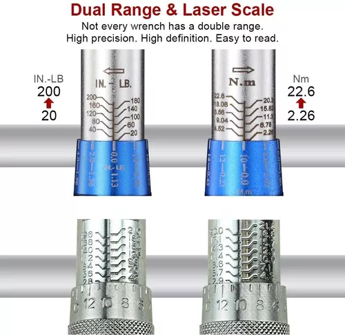 Juego de llaves BULLTOOLS dinamométricas con accionamiento de 1/4 pulgadas  de dirección dual. Llave dinamométrica ajustable de 90 dientes con hebilla