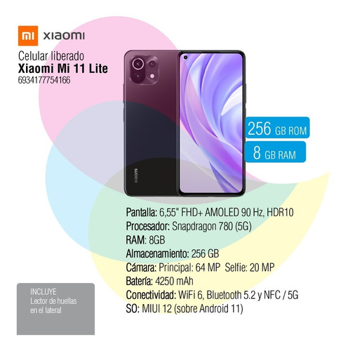 Imagen 2 de 10 de Xiaomi Mi 11 Lite Negro 5g Ne 8gb+256gb