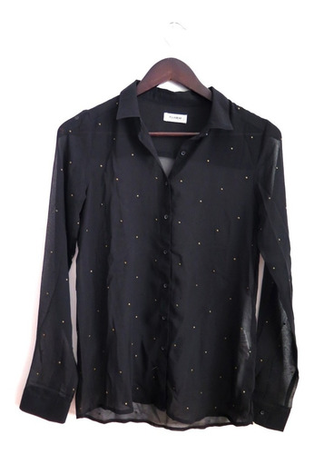 Camisa Negra Mujer Tipo Crepe Pull & Bear Con Tachitas S