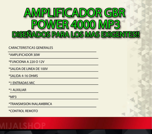 Amplificador Gbr Power 4000 Mp3 30w Funciona A 220 O 12 V