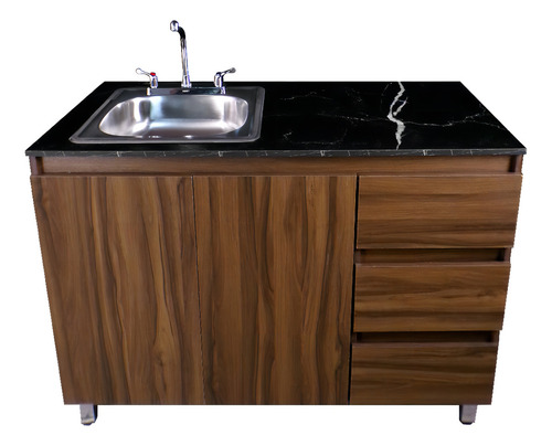 Cocina Integral Completa Premium Decomobil Para Tarja Color Parota - Mármol Negro
