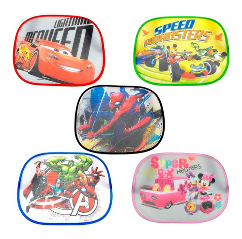 Par Tela Protetora Solar Janela Carro Desenhos Animados
