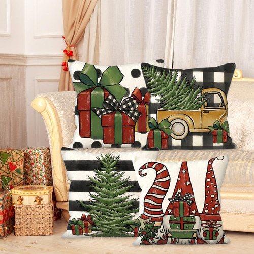 Juego De 4 Fundas De Almohada De Navidad, 18 X 18 Pulga...