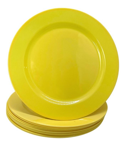 Jogo 12 Pratos Sobremesa Amarelo 20cm Melamina Confeitaria