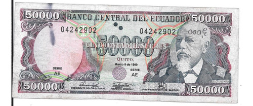 Liquido Billete De Ecuador.  50.000 Sucres 1999