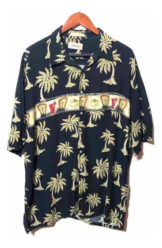 Camisa Hawaiana 90s Vintage Campia Talla L Retro Negra