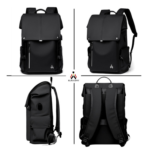 Mochila Feminina Executiva Anti Roubo Impermeável Leve Fashion Casual Resistente Moderna Para Notebook Macbook Viagem Elaccent Cor Preto