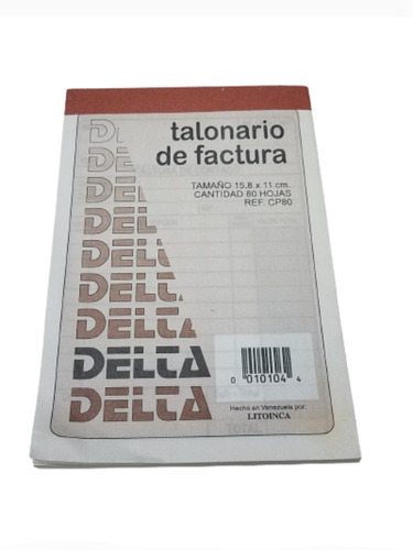 Talonario De Factura Grande.  Marca Delta. 80hjs  Docena.