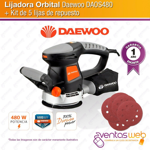 Imagen 2 de 4 de Lijadora Rotoorbital 125mm 480w Daewoo Vel Variable + Lijas