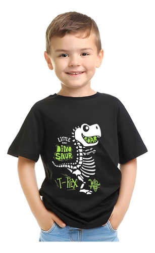 Playera Infantil De Dinosaurio Con Esqueleto Cuello Redondo