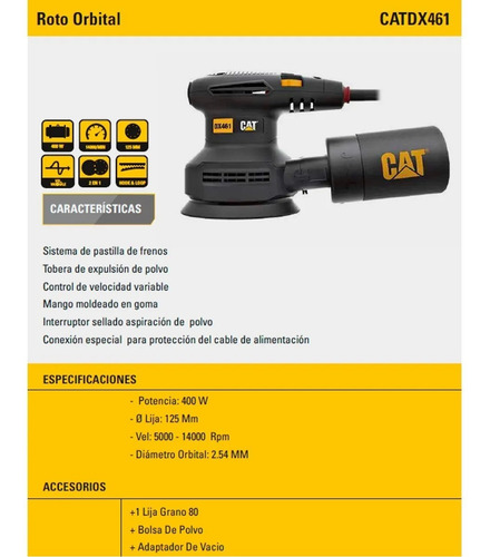 Imagen 5 de 10 de Lijadora Roto Orbital Caterpillar Dx461 400w 125mm 14000rpm