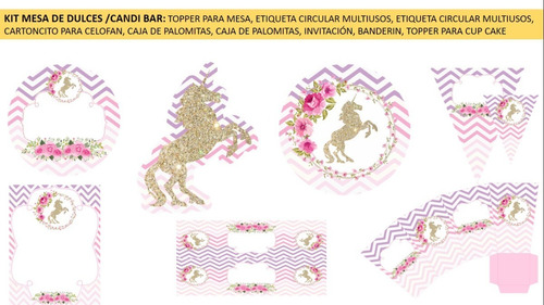 Unicornio Flores Etiquetas Imprimibles Mesa De Dulces Candy 