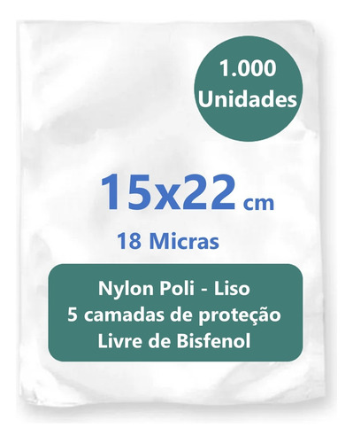 Embalagem A Vacuo Np 15x22 18 - Kit 1.000 Unid - Sacos Lisos