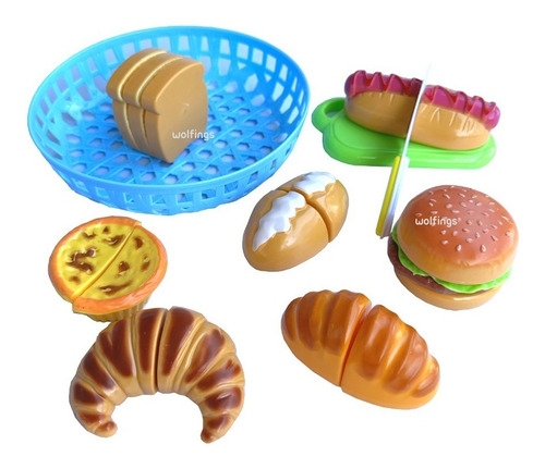 Imagen 4 de 10 de Alimentos De Juguete Canasta Comida Con Abrojo Comidita