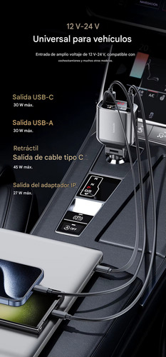 Cargador De Coche Ultrarrápido Toocki De 105w 4 En 1 Retractil