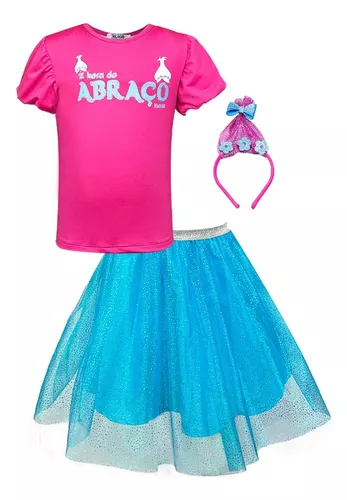 Vestido Fantasia Poppy Trolls + Tiara