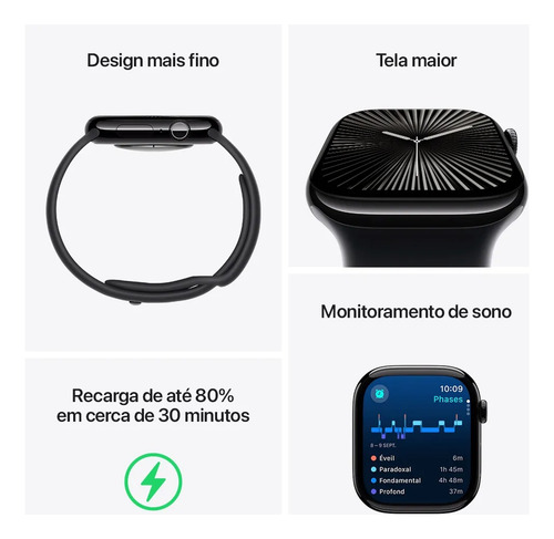 Apple Watch Series 10 Gps 42mm Pulseira S/m Silver Denim Prata Correa Esportiva Azul-denim