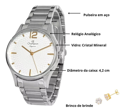 Relogio Champion Pulseira Aço Feminino Prova D'agua Original