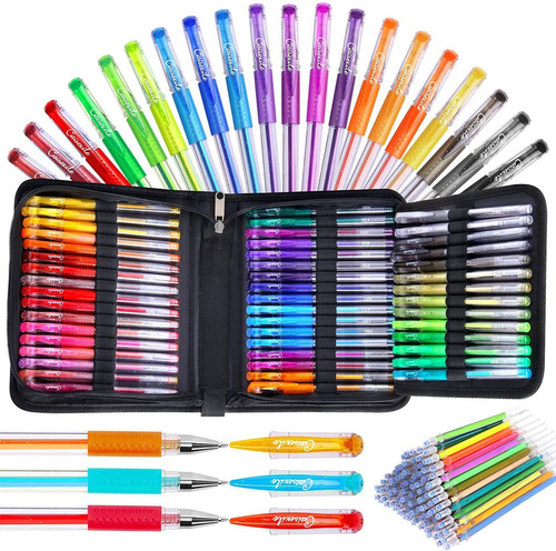 Set De 96 Lapiceras De Colores Con Brillos + Estuche