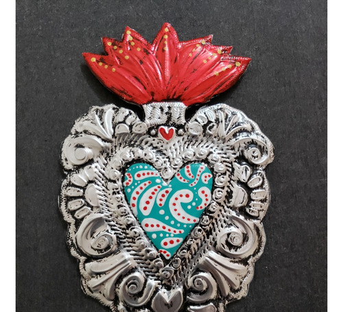 Corazón Mexicano Aluminio Hecho Y Pintado A Mano. Turquesa1