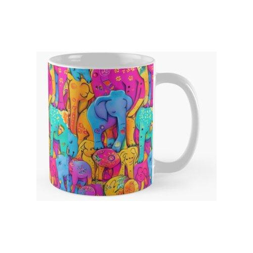 Taza Colorido Bebé Elefante Africano Familia Madre Sabana De