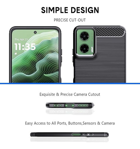 Funda Tpu Fibra D Carbono + Templado Compatible Con Moto G35 Negro Textura Fibra De Carbono