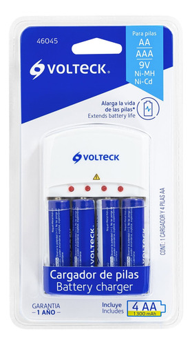Cargador De Pilas Aa, Aaa Y 9v Con 4 Pilas Aa Volteck, 46045