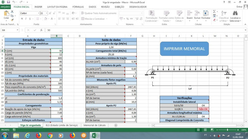 Planilha Para Cálculo De Viga Bi-engastada