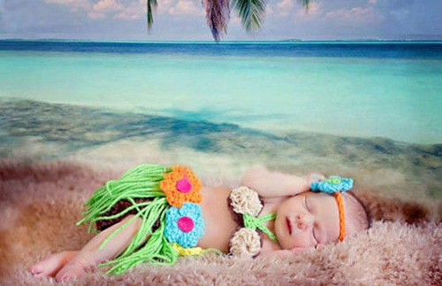 Imagem 1 de 1 de Fantasia Havaiana Em Croche - Menina Tamanhos 1 Ou 2 Anos