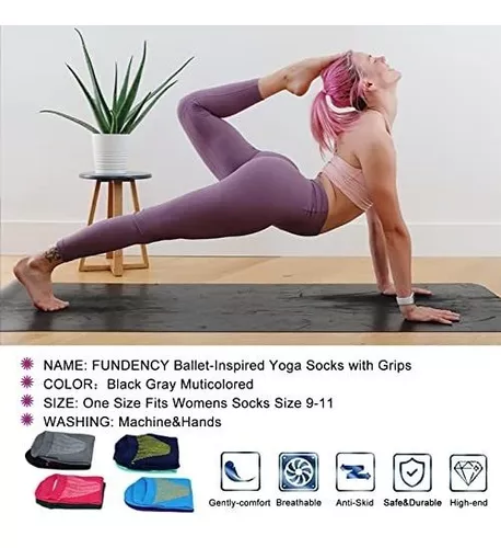 FUNDENCY Calcetines antideslizantes para yoga para mujer, 6 pares,  calcetines antideslizantes para pilates Bikram fitness calcetines con puños