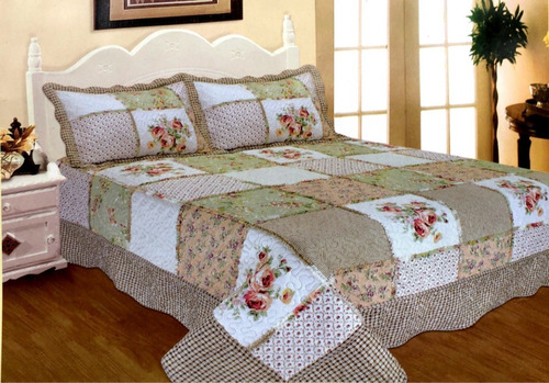 Cubrecama Patchwork Queen Y 2 1/2 Plazas Quilt Con Fundas