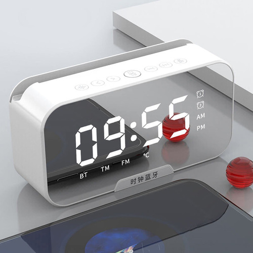 Reloj Despertador Espejo Altavoz Bluetooth Soporte Para