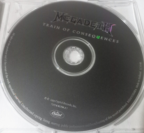 Cd Ep Megadeth - Train Of Consequences 1era Ed Europea Metal (Usado)