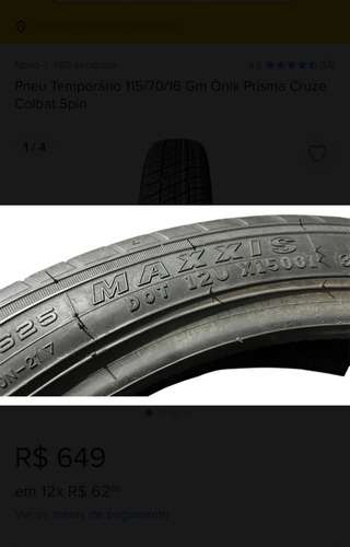 Pneu Temporário 115/70/16 Gm Ônix Prisma Cruze Colbat Spin A1