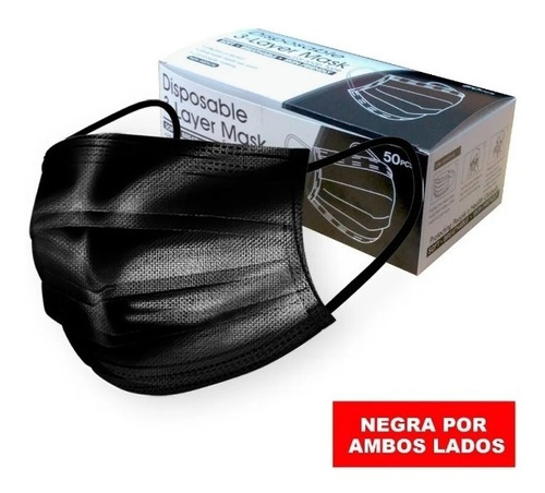 Caja De 50 Mascarillas Desechables 3 Pliegues Color Negro