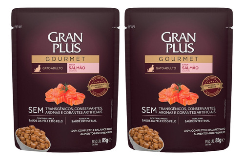 Kit 2un Sachê Para Gato Adulto Sabor Salmão 85g Gran Plus