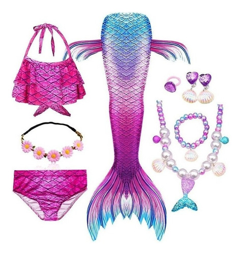 Kit De Cola De Sirena Con Bikini Sin Monoaleta De Niños