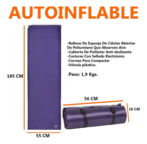 Imagen 2 de 6 de Colchoneta Autoinflable Doite Gamma Colchon Inflable 1 Plaza