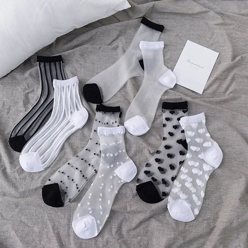 4 Pares Meias Femininas Moda Tule E Meia-arrastão
