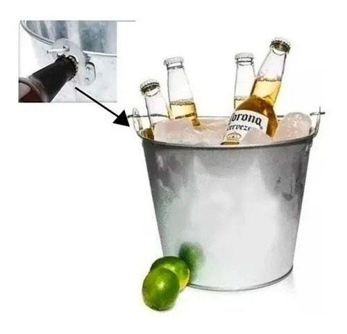 Imagen 5 de 7 de Frapera Hielera Balde Champagne Zinc Con Destapador Doble Hb