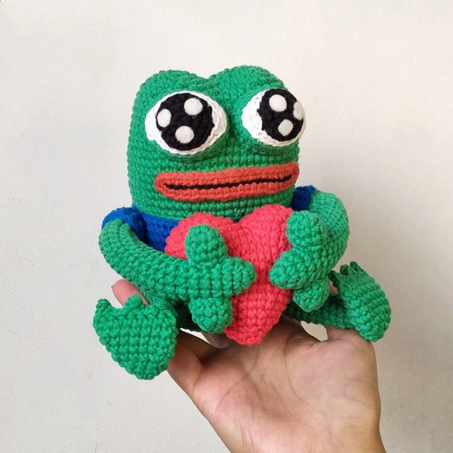 Pepe The Frog + Corazon Meme Peluche Rana Amigurumi Crochet