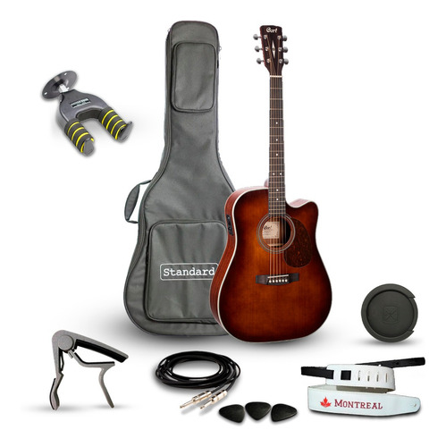 Kit Violão Cort Eletroacustico Mr 500 Brown Burst