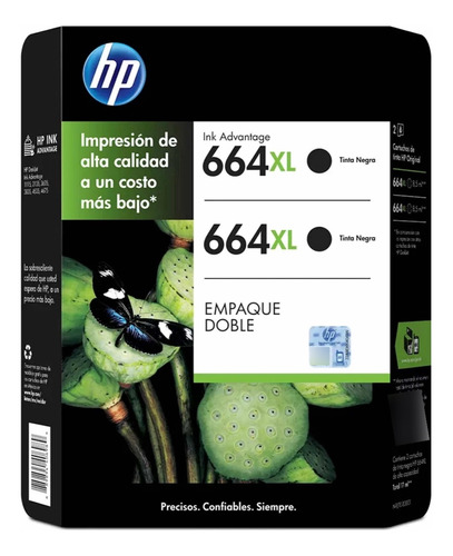 Dual Pack Cartucho Hp 664 Xl Negro Original  F6v31al Sellado